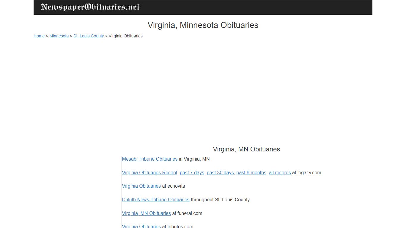 Virginia, Minnesota Obituaries, 15+ indexes